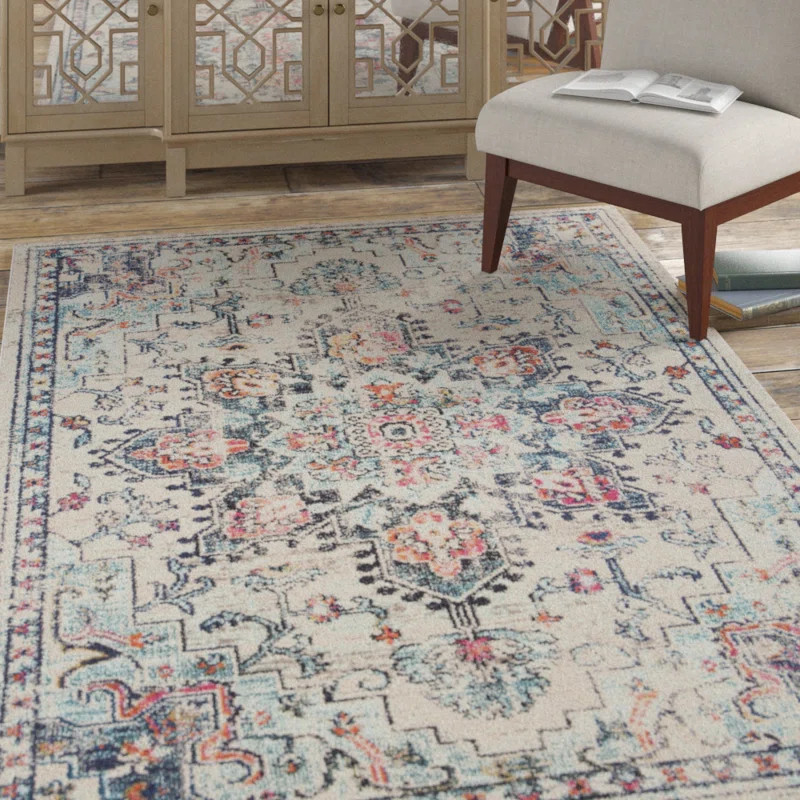 Felty Performance Cream/Blue Rug | Wayfair North America