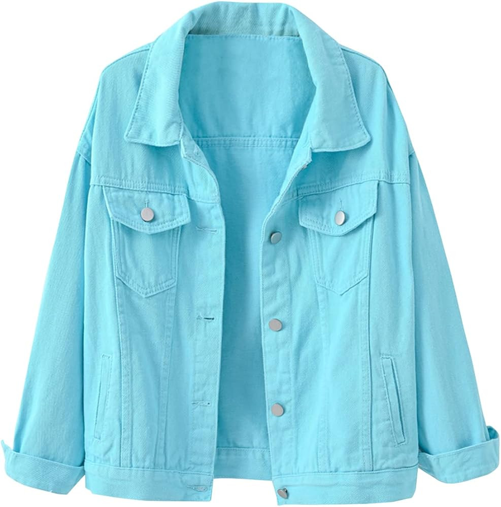 Locachy Women's Casual Denim Jacket Solid Color Basic Long Sleeve Jean Jacket Coat | Amazon (US)