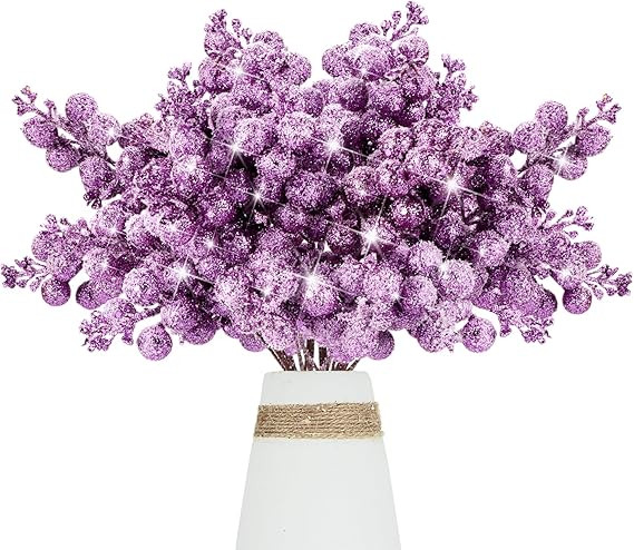 16 Pieces Artificial Glitter Berries Stems, 9Inch Frosted Christmas Picks Berry Sprays Twig Glitt... | Amazon (US)