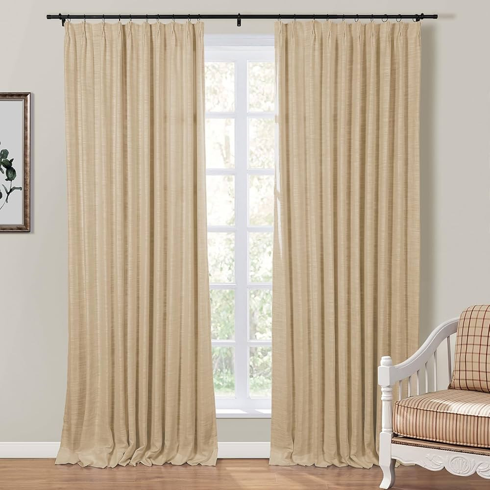 TWOPAGES Pinch Pleated Curtain 90 Inches Long Flax Linen Blend Light Filtering Room Darkening Cur... | Amazon (US)