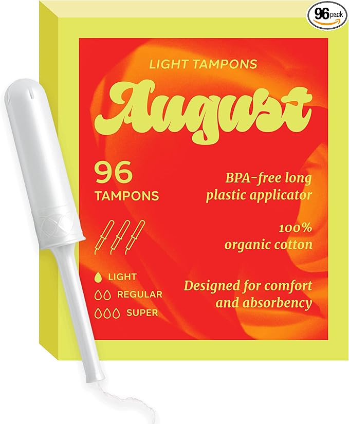 August Organic Cotton Tampons, Light tampons, BPA Free Long Applicators, Non-Toxic Organic tampon... | Amazon (US)