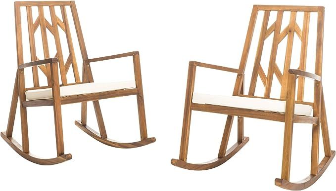Christopher Knight Home Nuna Outdoor Wood Rocking Chairs with Cushions, 2-Pcs Set, Teak Finish | Amazon (US)