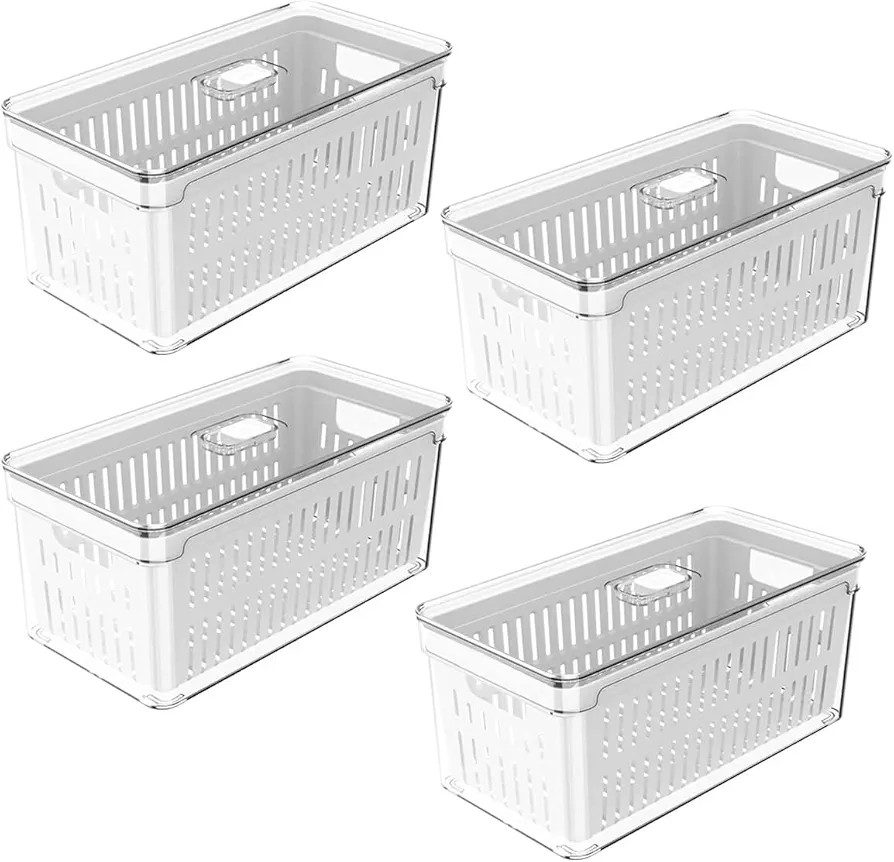 Kit 4 Organizadores De Geladeira Com Escorredor 5L Caixas Plásticas Para Legumes Clear Fresh OU. | Amazon (BR)