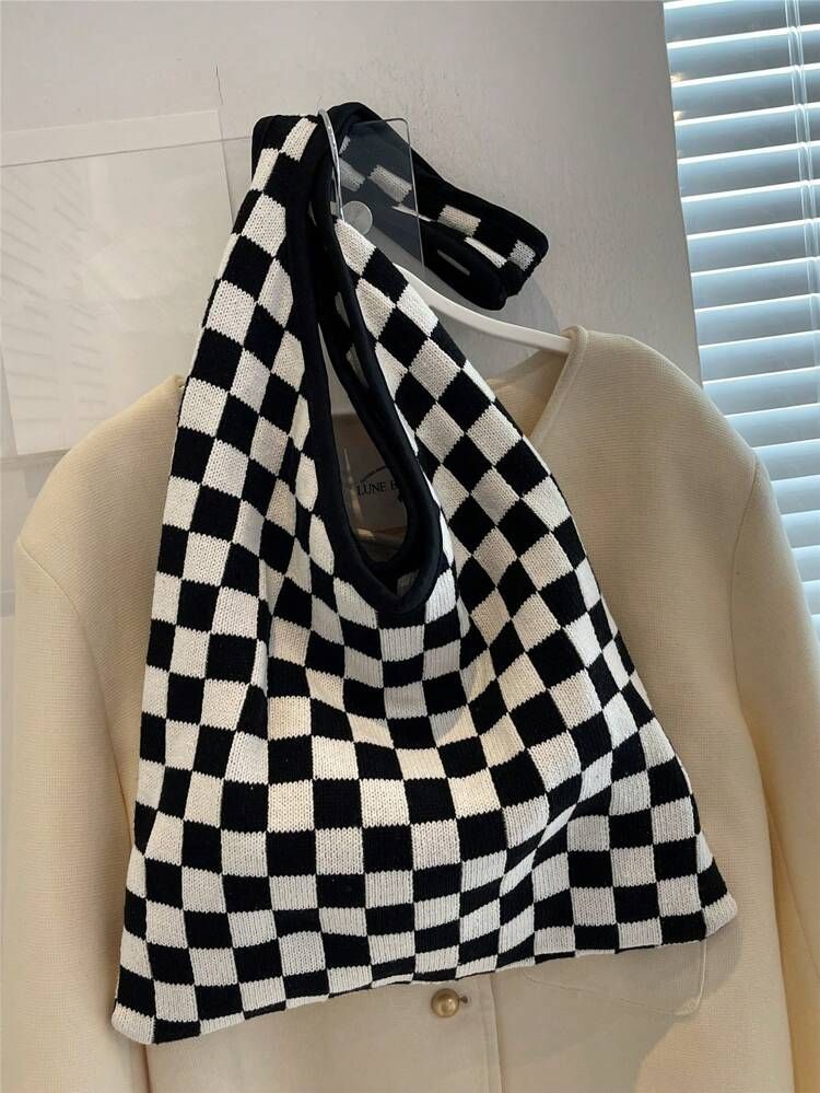 Checkered Pattern Hobo Bag Large Capacity Fashionable | SHEIN