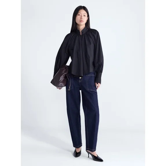 Scoop Women's and Women's Plus Flowy Volume Cotton Blouse, Sizes XS-4X | Walmart (US)