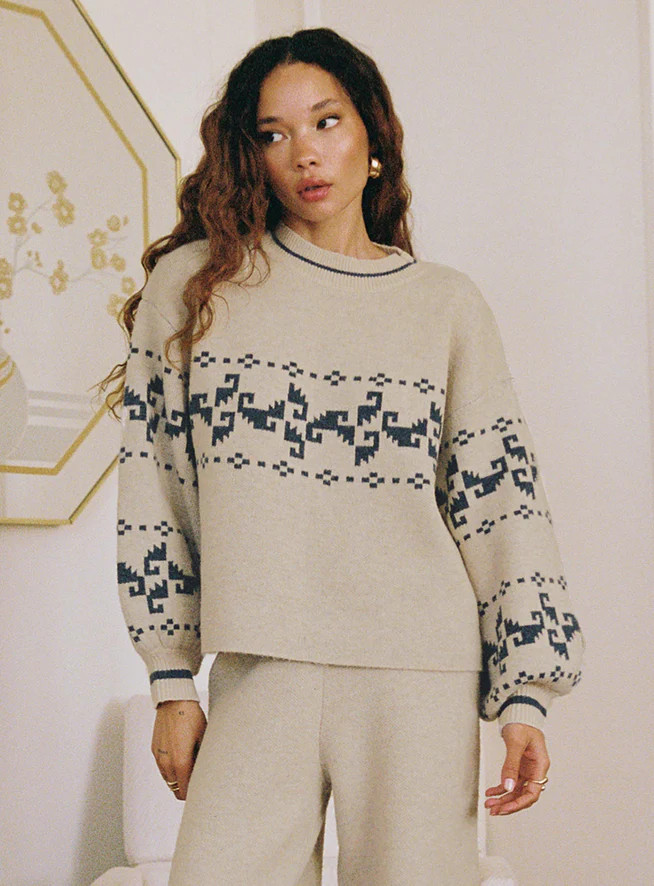 Alpine Sweater Cream / Blue | Princess Polly US