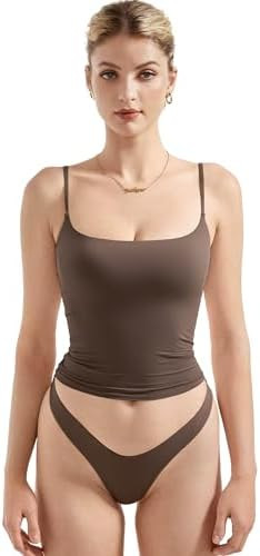 SUUKSESS Women Double Line Square Neck Tank Top Summer Y2K Going Out Basic Cami Shirt | Amazon (US)