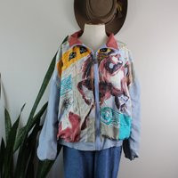 Vintage 90S Silk Bomber | Size L Horse Derby Patterned Jacket 1990S Unique Novelty Clothing Large | Etsy (US)