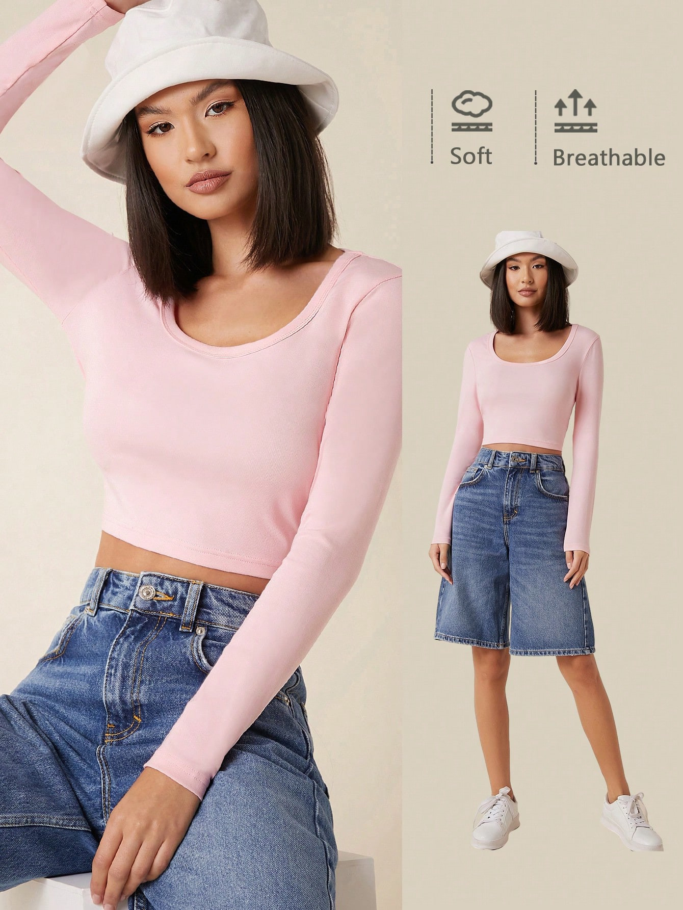 SHEIN BASICS Cotton Scoop Neck Solid Crop Tee | SHEIN