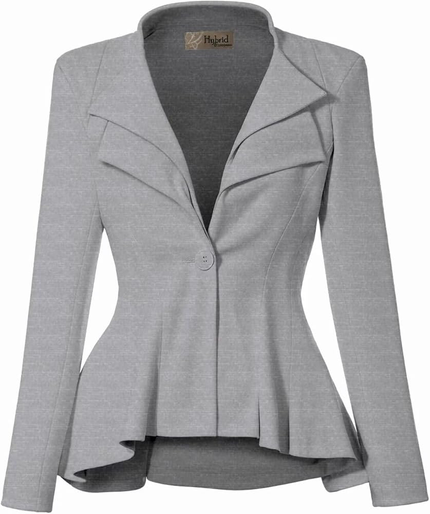 Hybrid & Company Women's Casual Work Office Dressy Double Lapel Single Button Peplum Comfortable ... | Amazon (US)