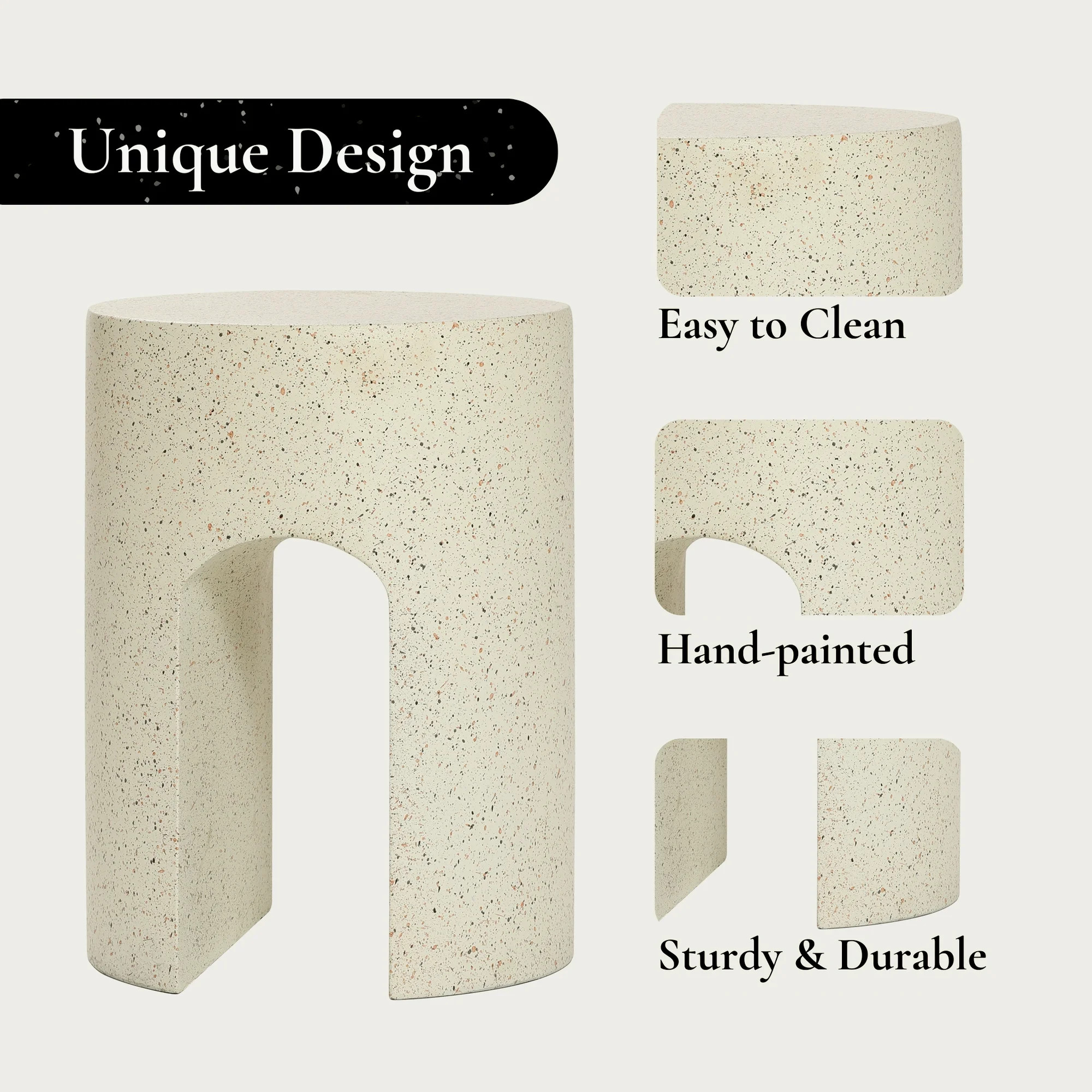 LuxenHome Outdoor Side Table, 17" Mod Ivory White Cement Round with U-Shape Patio End Table,Coffe... | Walmart (US)