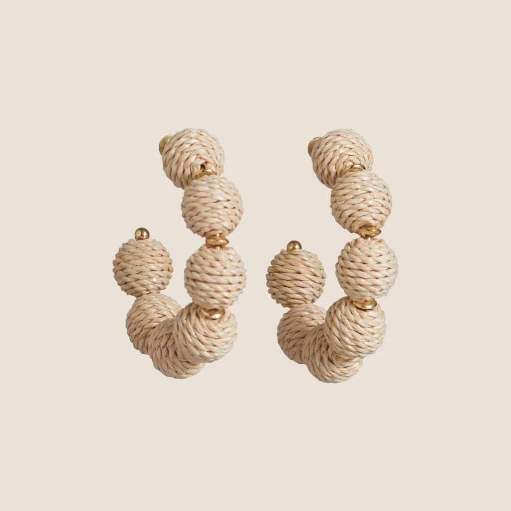 Beige Raffia Statement Hoops | Nickel and Suede