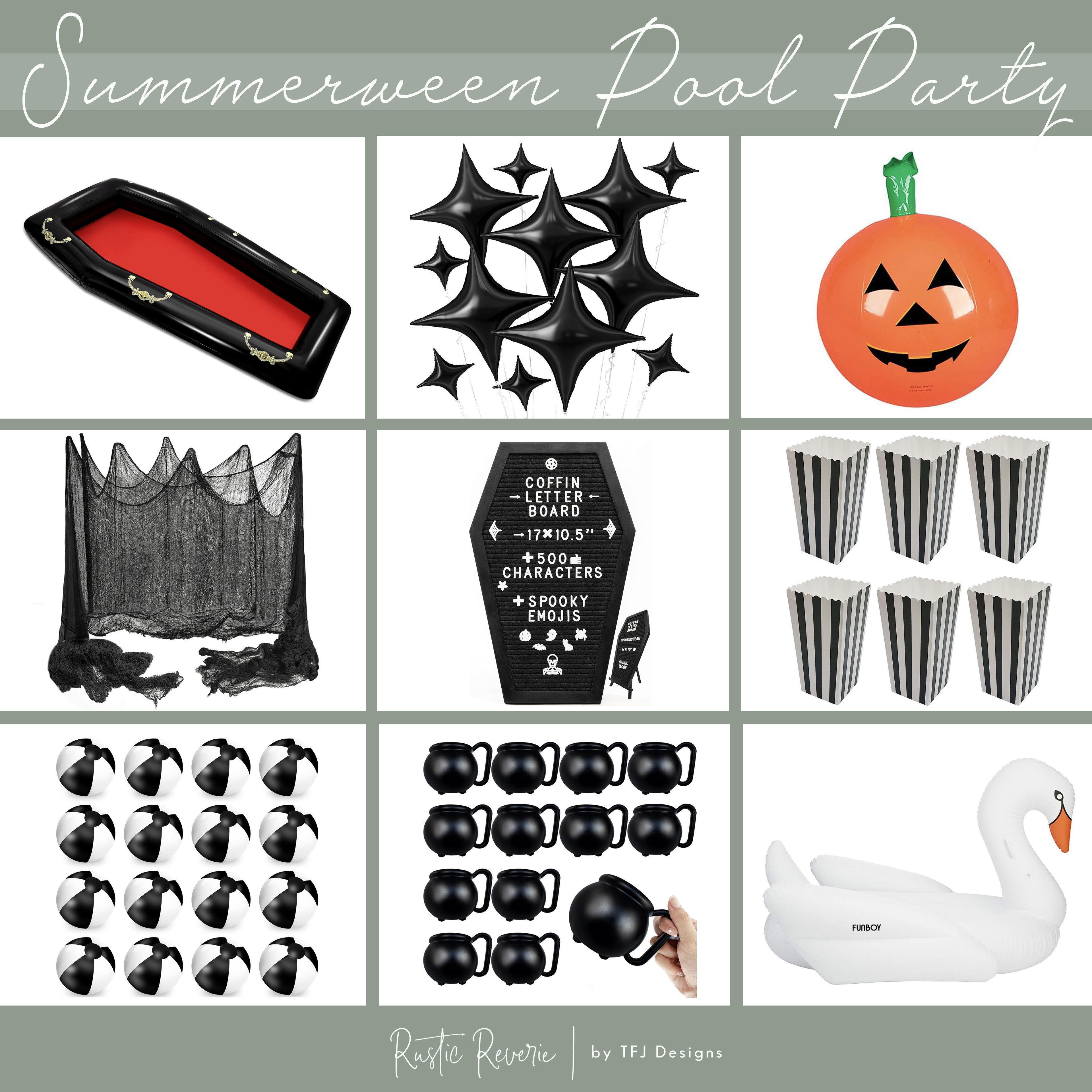PART 2 .... Planning a Summerween Pool Party this year?! Here's some fun pool floats, balloons, partyware and "blood" drink pouches to kick off your planning. 🎃 family adult kid tween teen summer halloween party skull black swan beach balls bat summer outfit goth vampire pumpkin skeleton 

 #LTKSeasonal #LTKParties #LTKSwim