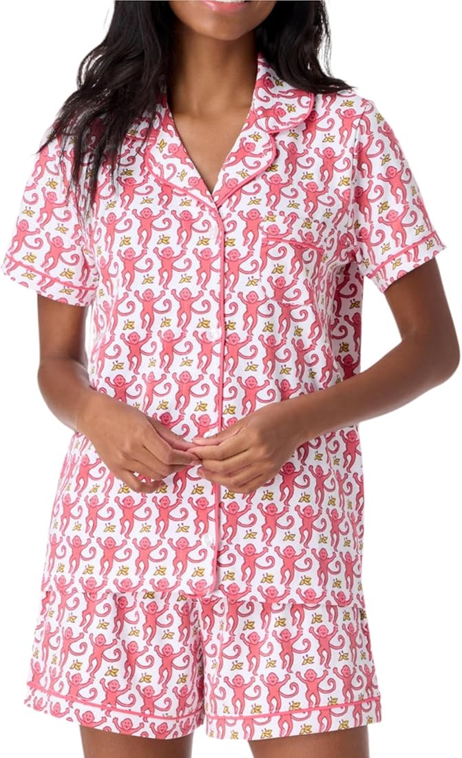 Womens Pajamas Set, 2PCS Button Down Vacation Monkey Beach Shorts Set Y2k Loungewear Pjs for Birt... | Amazon (US)