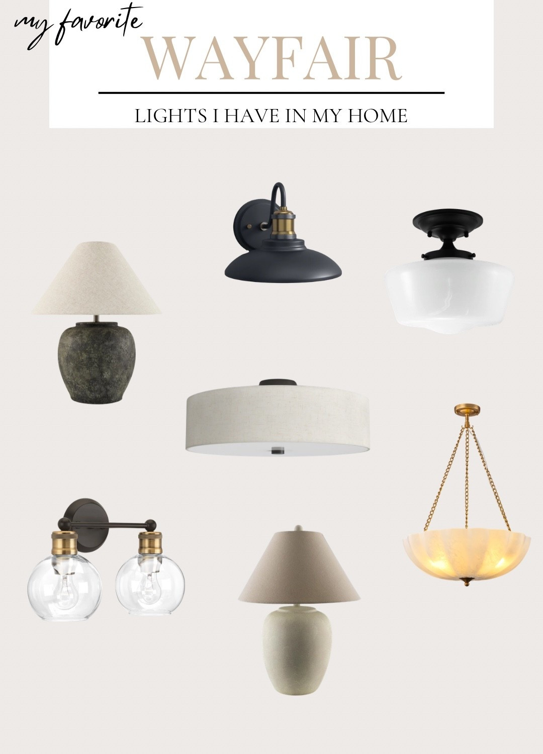 Wayfair finds, Wayfair deals, Wayfair lighting, lights in my home, wall sconces, table laps, flush mount lights, gold chandelier, dining room light, bathroom lighting, vanity lights