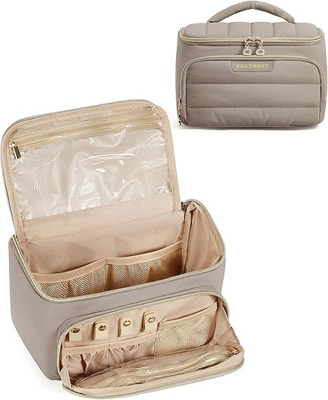 BAGSMART Travel Makeup Bag with Jewelry Organizer, Portable Make Up Bag, Puffy Wide-Opening Cosme... | Amazon (US)