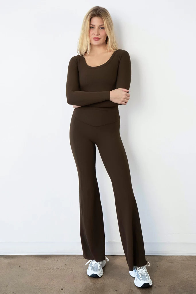 Cloud II\u2122 Rib Wide Leg Trouser - Walnut | Vitality