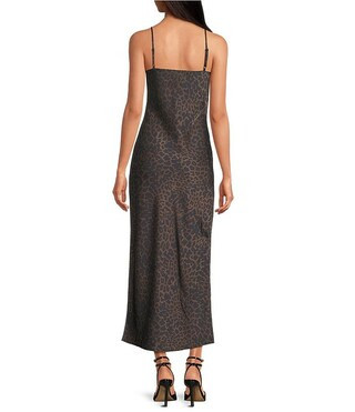 Haven Satin Leopard Print V-Neck Sleeveless Full Length Slip Dress | Dillard's