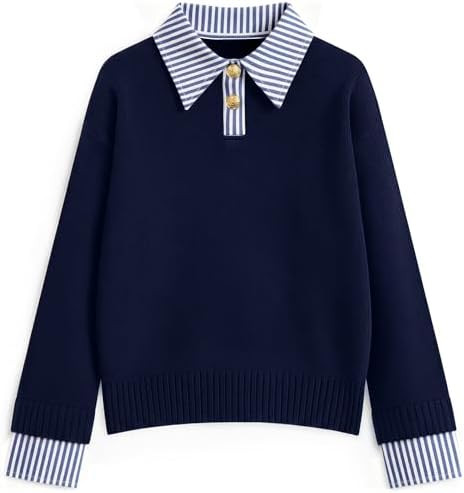 ETCYY Womens Oversized Sweater Cozy Fall Long Sleeve Button Up Denim Polo Pullover Tops Sweatshir... | Amazon (US)