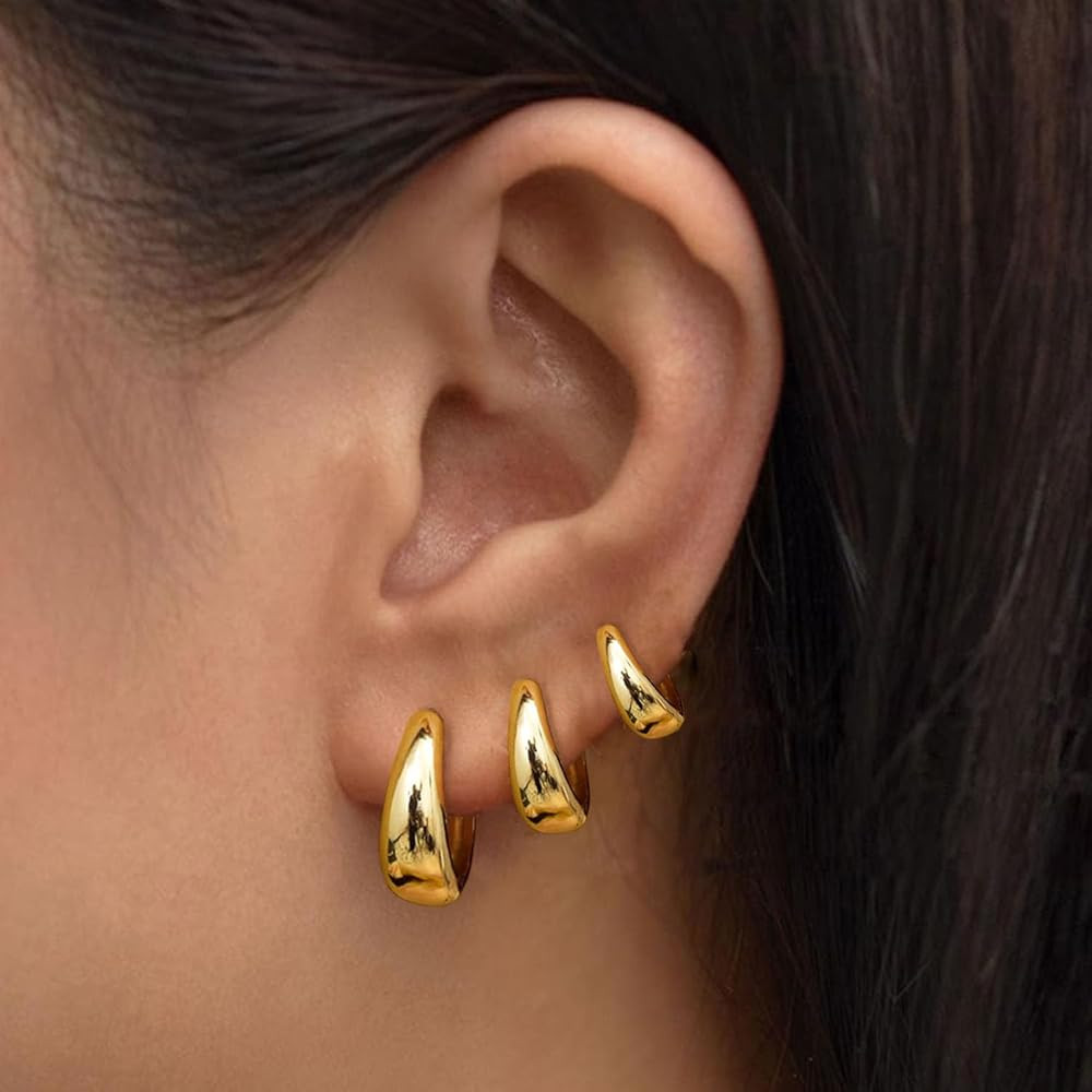 3Pairs Gold Hoop Earrings Set for Women Trendy Chunky Huggie Dainty Earrings Jewelry for Women Te... | Amazon (US)
