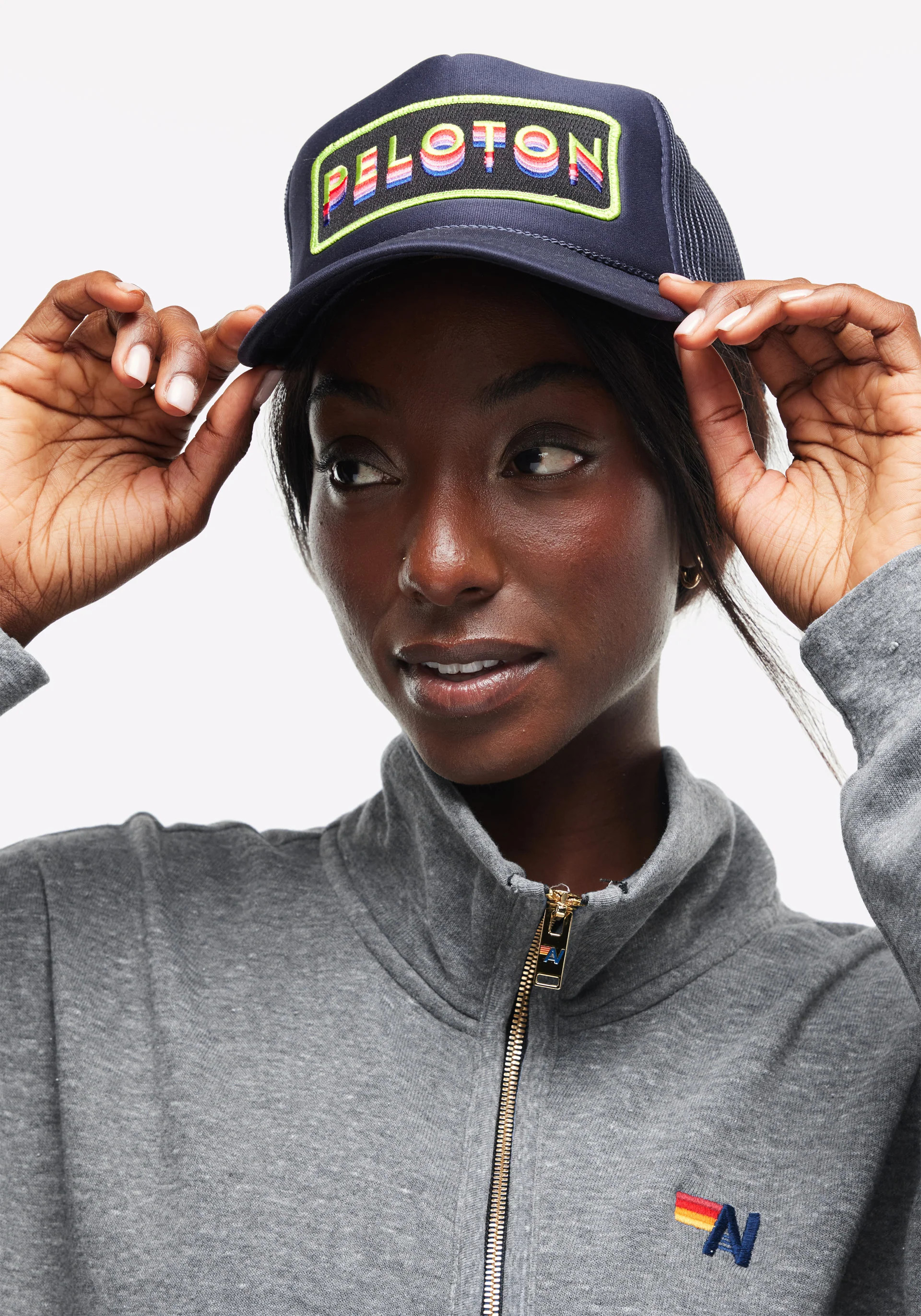 Peloton X Aviator Nation Unisex X Aviator Nation Stamped Trucker Hat in Navy - Cycling Performance Apparel | Peloton Apparel