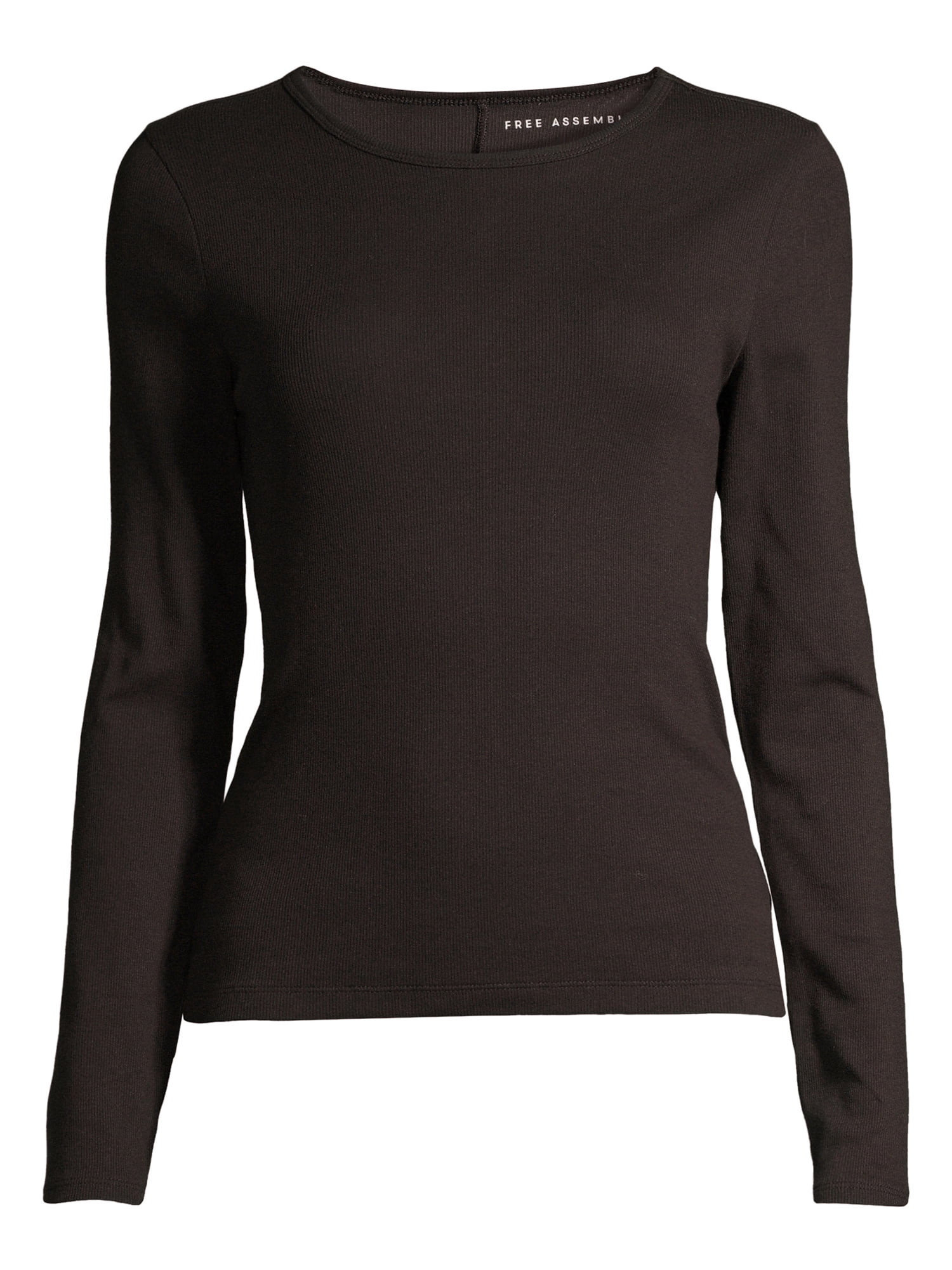 Free Assembly Women's Ribbed Crewneck Top with Long Sleeves - Walmart.com | Walmart (US)