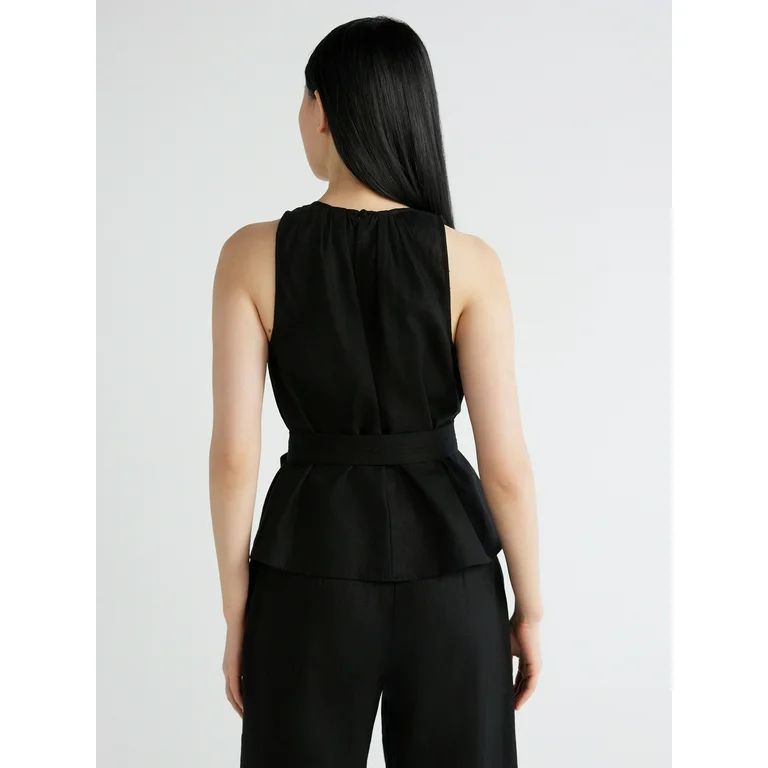 Scoop Women's High Neck Belted Linen Blend Halter Top, Sizes XS-XXL | Walmart (US)