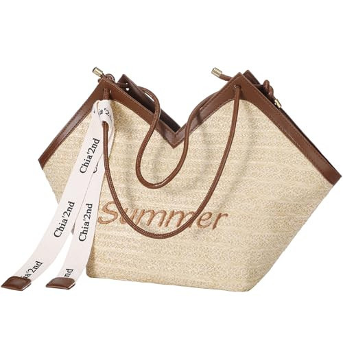 Trifabricy Straw Beach Tote Bag for Women - Summer Beach Bags for Women Portable, Shoulder Woven Purse Handbags with Zipper, Classic Tote Straw Bag for Summer Vacation | Amazon (US)
