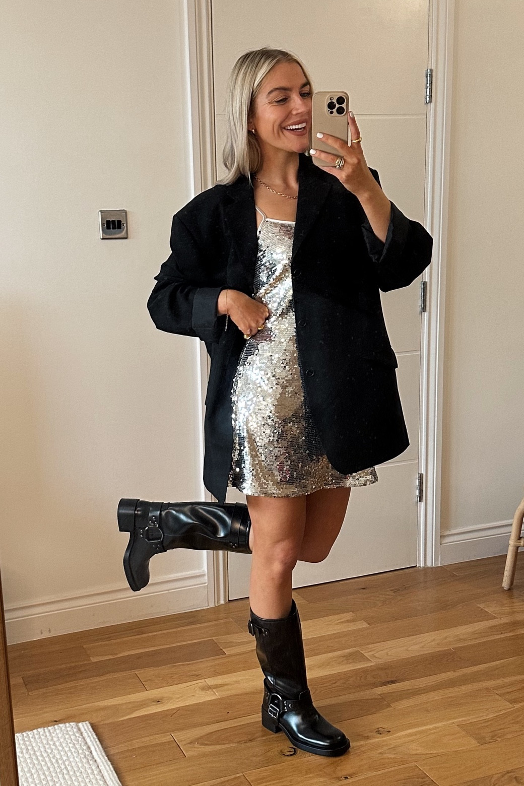 Sequin mini dress 
Party outfit
Christmas party outfit 
Oversized blazer 
Party outfit ideas 
H&M sequin dress 
Biker boots
Outfit inspiration 

#LTKeurope #LTKstyletip #LTKparties