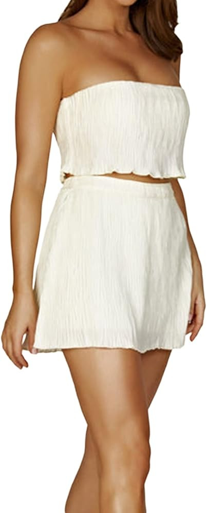 Faretumiya Women’s Summer 2 Piece Outfits Sleeveless Mini Skirt Sets Cami Tank Crop Top Bodycon... | Amazon (US)