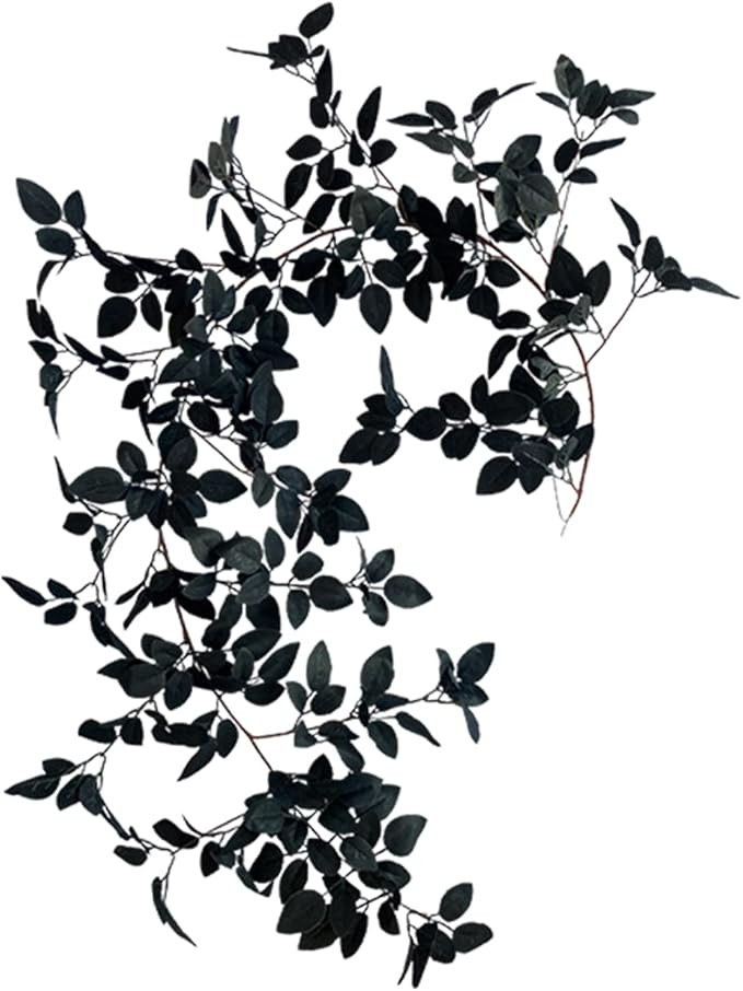 67 Inch Black Artificial Garland,Faux Eucalyptus Leaf Vine Halloween Hanging Black Leaves Vines f... | Amazon (US)