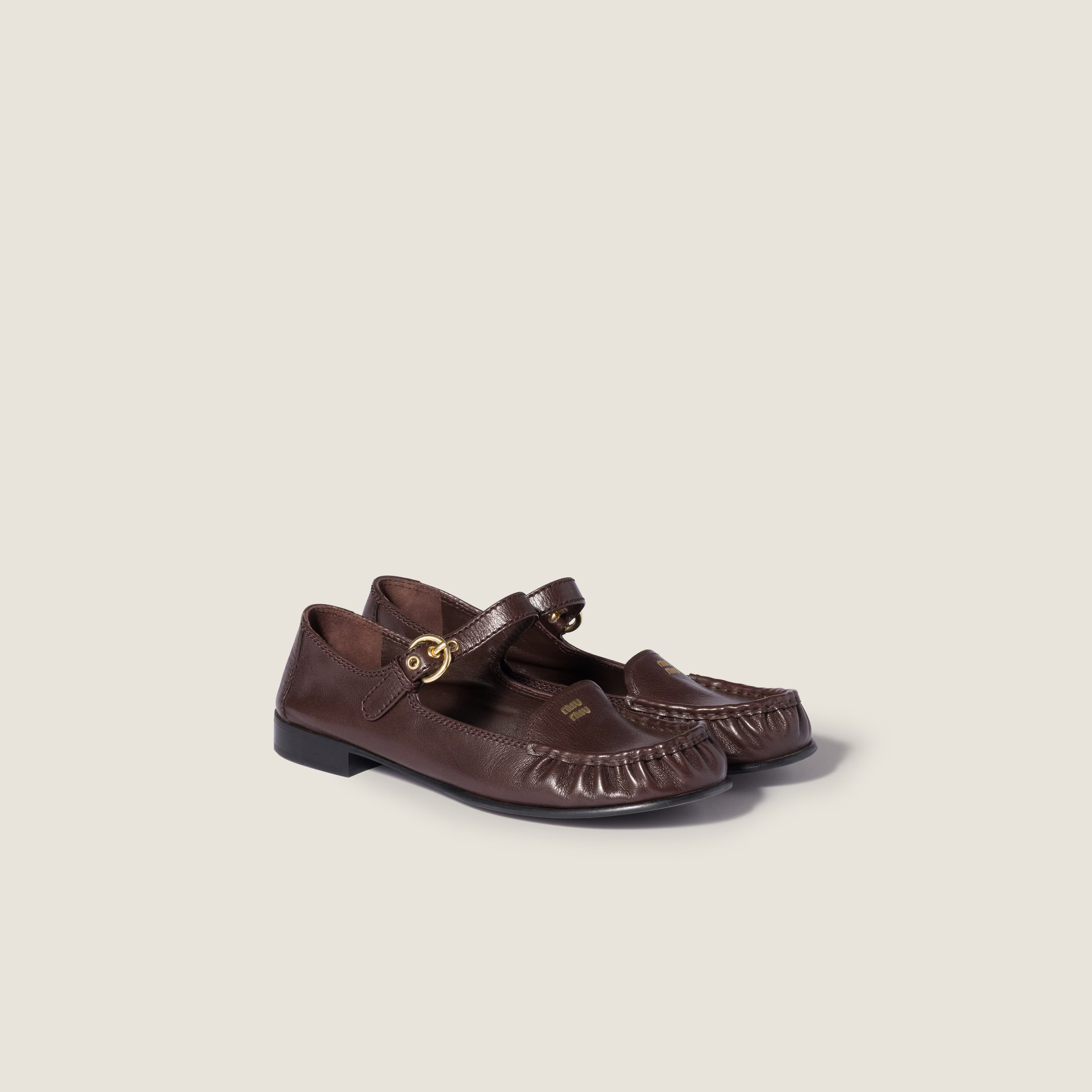 Dark Brown Leather Loafers With Strap | Miu Miu | Miu Miu US