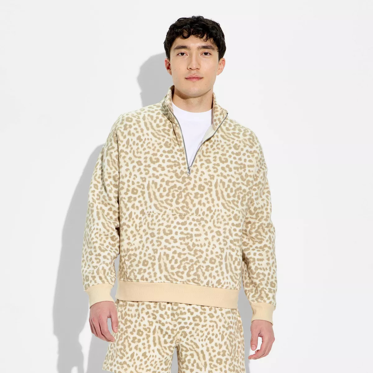 Men's Heavyweight Fleece 1/2 Zip Pullover Sweatshirt - Original Use™ Ivory Leopard S | Target