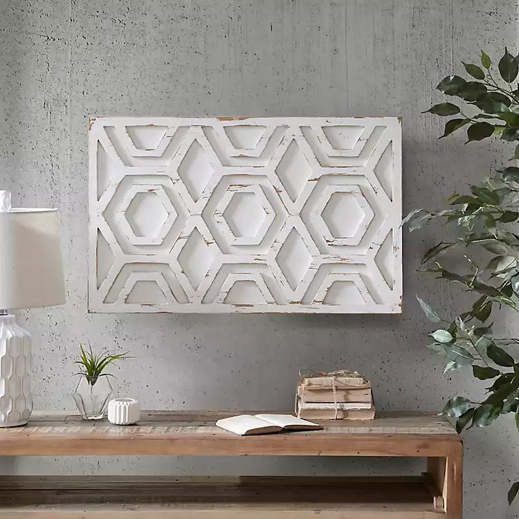 Hexagon White Wood Plaque | Kirkland's Home