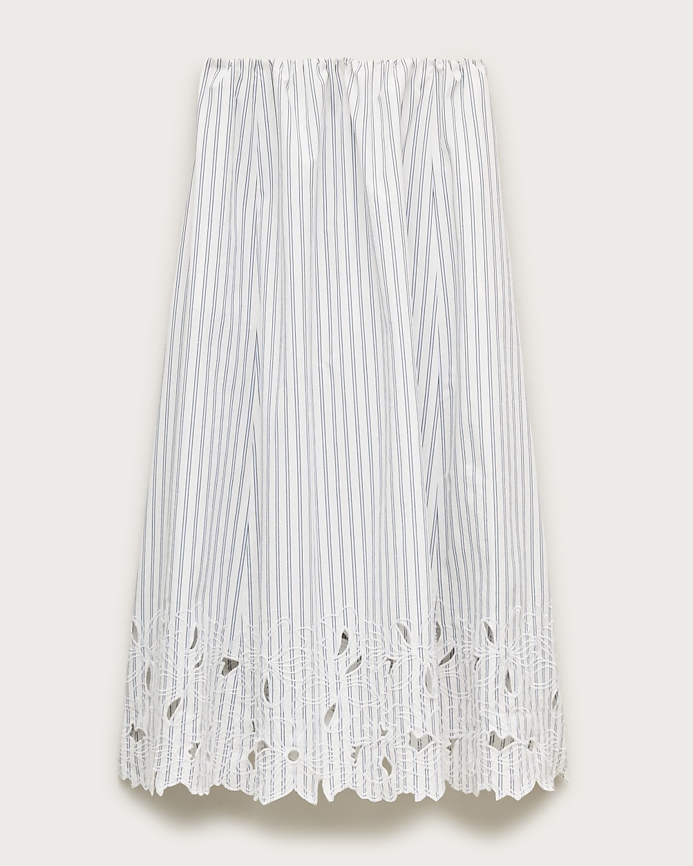 Embroidered pull-on midi skirt in striped cotton poplin | J. Crew US