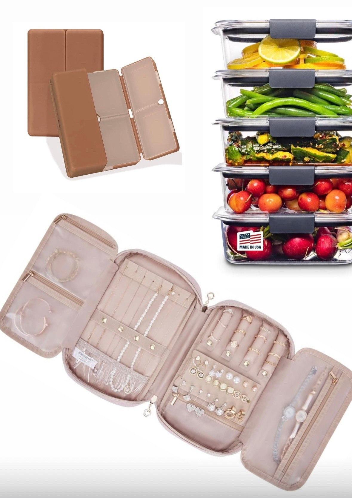 My recent purchases for organization when traveling: jewelry holder, magnetic close pill caddy, & more of the perfect sized food container for meals on the go. 

#LTKFamily #LTKTravel #LTKHome