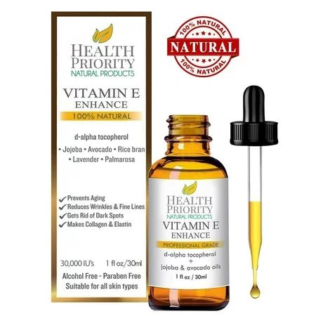 100% Natural & Organic Vitamin E Oil For Your Face & Skin - 15000 IU - Reduces Wrinkles & Lightens Dark Spots. Mixed With Jojoba, Avocado & Rice Bran Oils. Liquid D Alpha Tocopherol Serum | Walmart (US)