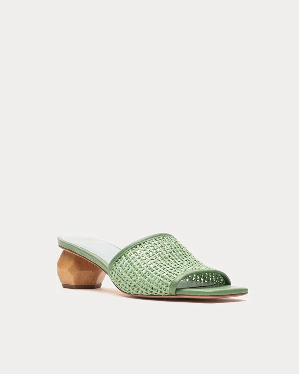 Raffia Mesh Slide - Green | Frances Valentine