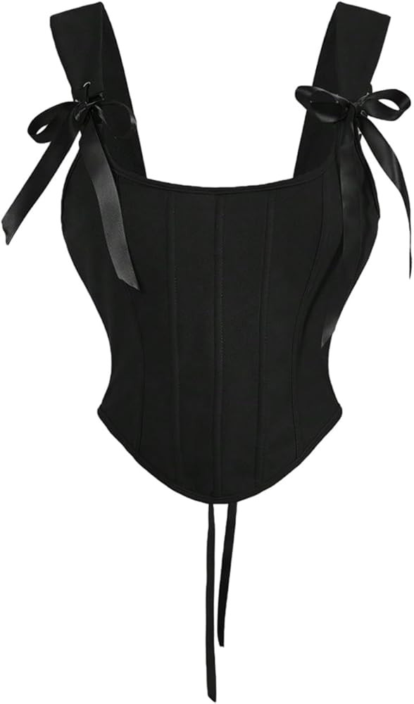 SHENHE Women's Bow Tie Lace Up Vintage Corset Bustier Backless Fitted Sleeveless Crop Tops | Amazon (US)