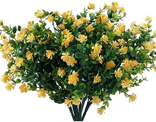 LUSHIDI Artificial Flowers, Fake Outdoor UV Resistant Plants Faux Plastic Greenery Shrubs Indoor ... | Amazon (US)