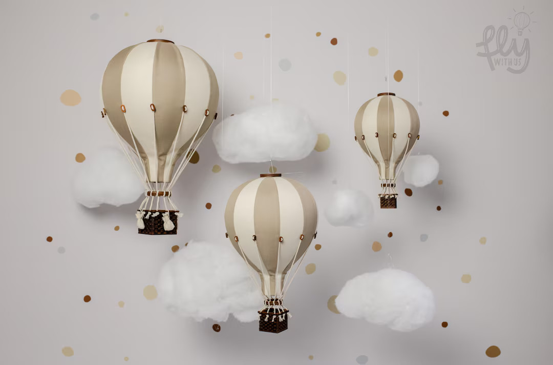 Personalized Beige Cream Hot Air Balloon With Custom Letter Nursery Wall Decor Baby Shower Gift F... | Etsy (US)
