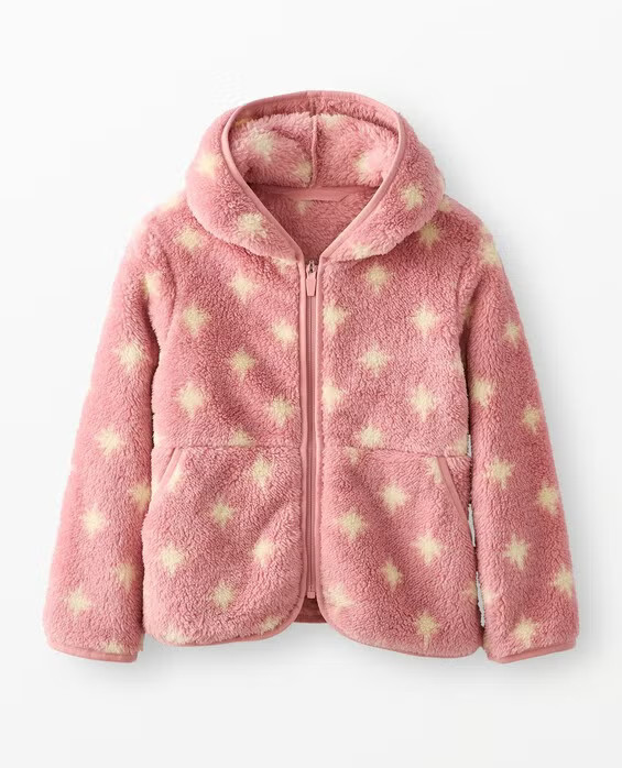 Girls' Winter Star On Pink Marshmallow Fleece Hoodie in 100% Recycled Polyester Fleece - Size Big Kids 12 by Hanna Andersson | Hanna Andersson