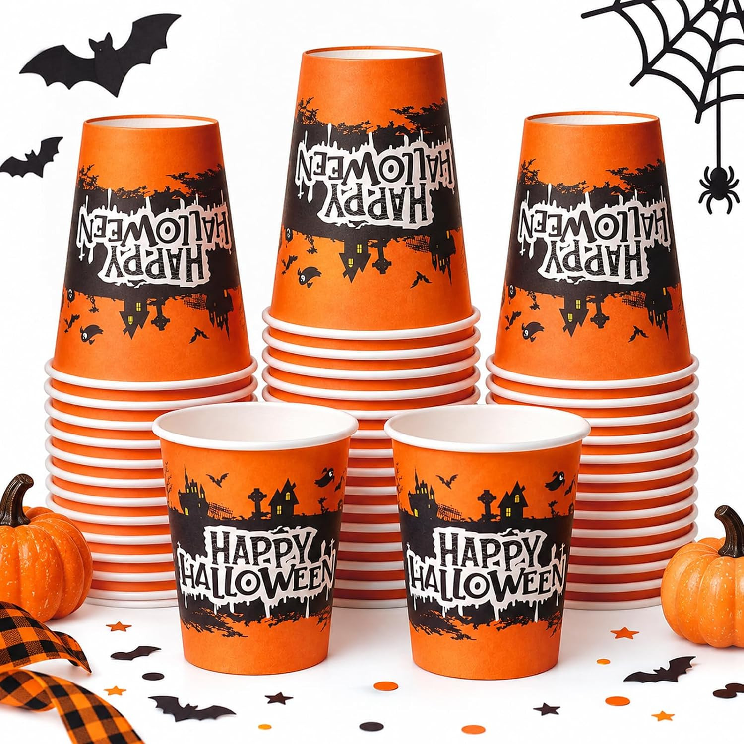 72Pcs Halloween Disposable Paper Cups 8 oz, Halloween Party Drinking Cups | Amazon (US)
