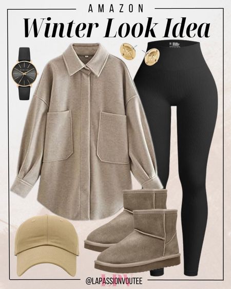 Elevate your winter style with this Amazon-inspired look! Cozy up in a trendy shacket paired with sleek leggings and chic boots. Top it off with a stylish cap, a timeless watch, and the perfect touch of elegance – gold earrings. Unleash your cold-weather fashionista with this curated ensemble!

#LTKHoliday #LTKstyletip #LTKSeasonal