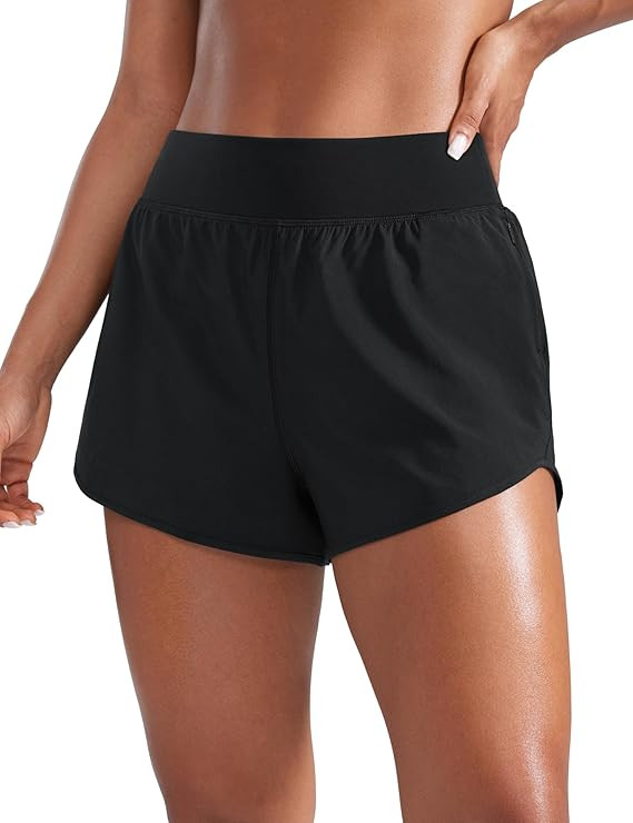 CRZ YOGA Mid Flat Waisted Running Shorts for Women 3" - Mesh Liner Quick Dry for Workout Sport At... | Amazon (US)