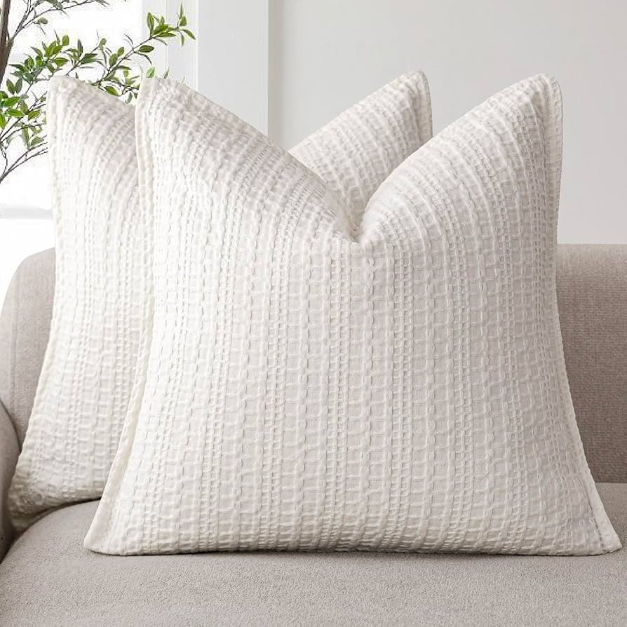 Foindtower Set of 2 Decorative Cotton Waffle Weave Throw Pillow Covers Euro Shams Cushion Covers ... | Amazon (US)