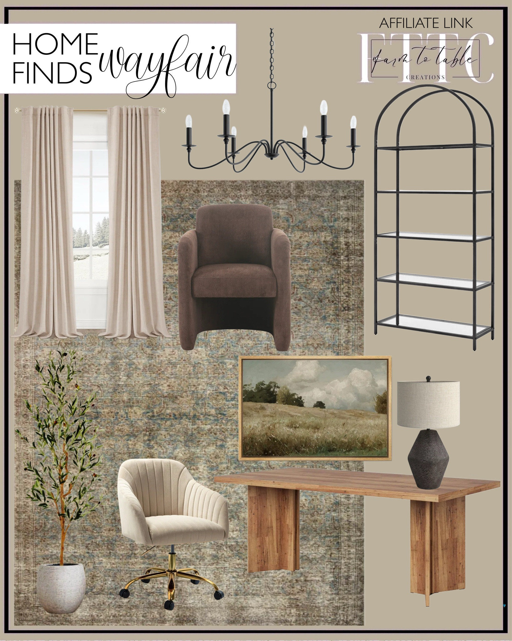 Wayfair Home Finds. Follow @farmtotablecreations on Instagram for more inspiration.

Faux Linen Curtains. Etagere Bookcase. Traditional Chandelier. Computer Desk. Office Furniture. Rolling Dining Arm Chair. Framed Wall Art. Amber Lewis x Loloi Morgan Sea / Sage Area Rug feat. CloudPile. Modern Velvet Task Chair with Wood Frame and Back. Faux Olive Tree. Table Lamp. 

Entryway Decor | Cozy Corner | Bathroom | Curated Entryway | Spring  Decor | End of Year Clearance | Trending Decor | Viral Decor | Amazon Holiday | Bedroom corner | Coffee Table Decor | Neutral Decor | Fall Stem Sale | Target Finds | Skinny Bench | Bedroom | Living Room | Breakfast Nook | Amazon Home | Target Sale | Loloi Rugs | Magnolia Home | console table | console table styling | faux stems | entryway space | front porch decor | neutral decor | entryway decor | cozy home | affordable decor |  home decor | home inspiration | console styling | entryway rug | cozy moody home | moody home decor | neutral home | bathroom decor | living room | spring decor | Hearth & Hand | Studio McGee





#LTKFindsUnder50 #LTKSaleAlert #LTKHome