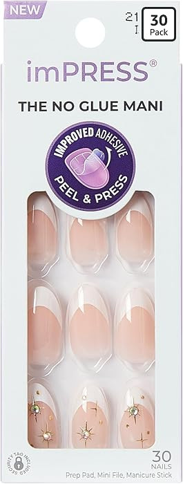 Kiss Impress No Glue Mani Press On Nails, Design, 'Star player', White, Medium Size, Almond Shape... | Amazon (US)