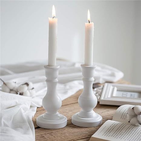 Sziqiqi Wood Candle Holders for Candlesticks - Set of 2 White Wooden Taper Candle Holder for Home... | Amazon (US)