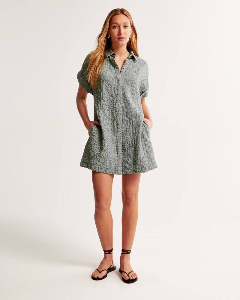 Women's Textured Button-Through Shirt Dress | Women's New Arrivals | Abercrombie.com | Abercrombie & Fitch (US)